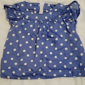 GAP Blue and White Polka Dot Blouse with Ruffled Neckline